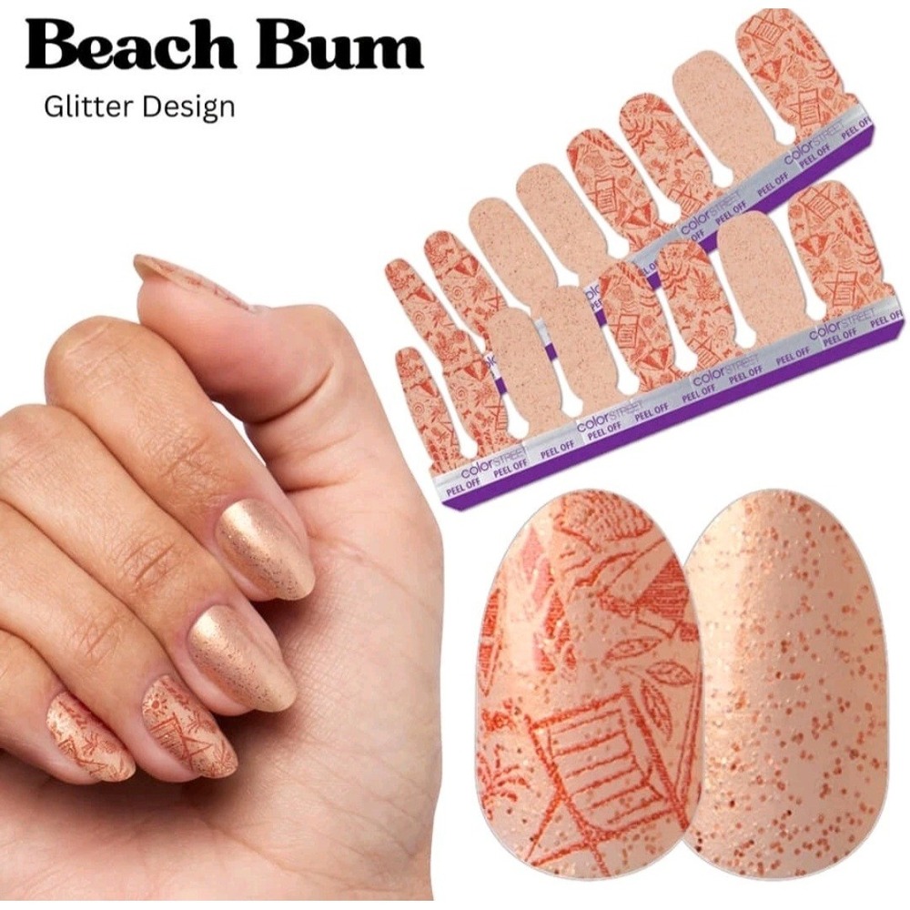Color Street Nail Polish Strips BEACH BUM Holographic Glitter Retired
